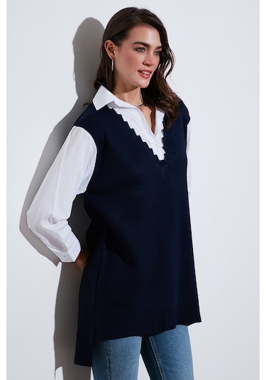 Lela Modest Standart Fit Gömlek Yaka Tesettür Triko Bayan Tunik 4612148 Lacivert Lela Modest Standart Fit Gömlek Yaka Tesettür Triko Bayan Tunik 4612148 Lacivert