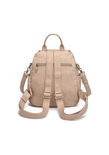 Yıkama Deri Sırt Askılı Kadın Çantası 21-k Barcelona 1908 Koyu Bej