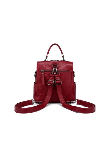 Yıkama Deri Sırt Askılı Kadın Çantası 21k Barcelona 1915 Bordo