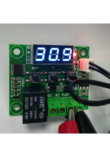 Springsun W1209 Mavi Led'li Dijital Termostat Panosu, 12v Dc Sensörlü Kontrol Modülü, Tek Kanallı Su Geçirmez Röle