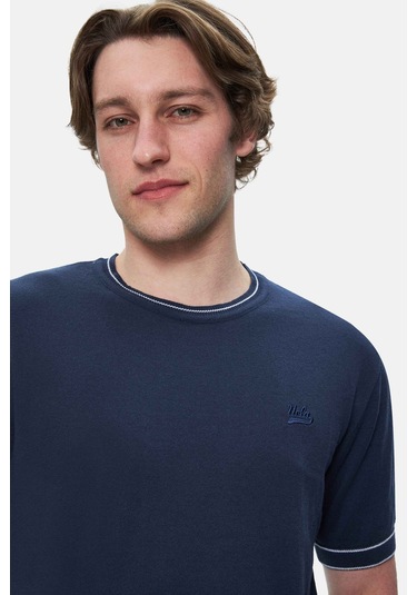 Fared Lacivert Bisiklet Yaka Triko Nakışlı Standard Fit Erkek Tshirt Lacivert