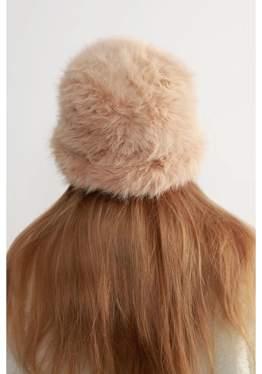Kadın Kürklü Bucket Kalpak Şapka Rkş-15 Camel Camel