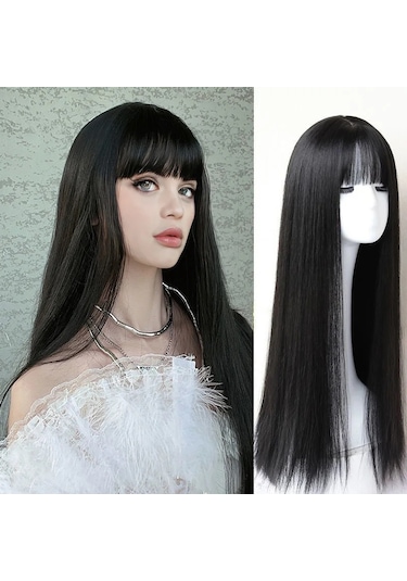 Sentetik Elyaf Peruk Kadın Uzun Siyah Saç Dokuma Tam Patlama İle Diğer