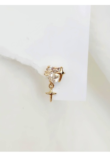 Bombeli Kalp Yıldız Model Kıkırdak Piercing Tragus Helix Altın Gold Renk Küpe Gold