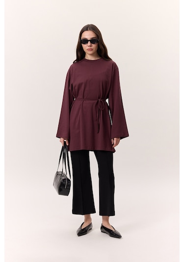 Bağlama Detaylı Oversıze Tshırt Bordo Bordo