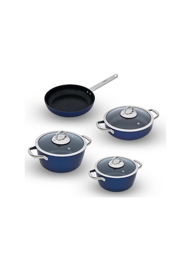 Leggno Master Daıly Metalik Mavi 7 Parça Tencere Set 20cm 24cm Derin Tencere 26cm Sığ Tencere 26cm Tava