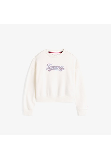 Tommy Hilfiger Script Sequin Çocuk Beyaz Sweatshirt Kg0kg08686 Beyaz