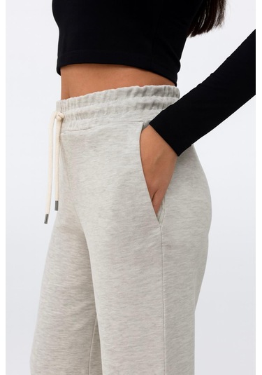 Axxel Kadın Krem Melanj İnterlok Eşofman Altı-p2273 Krem