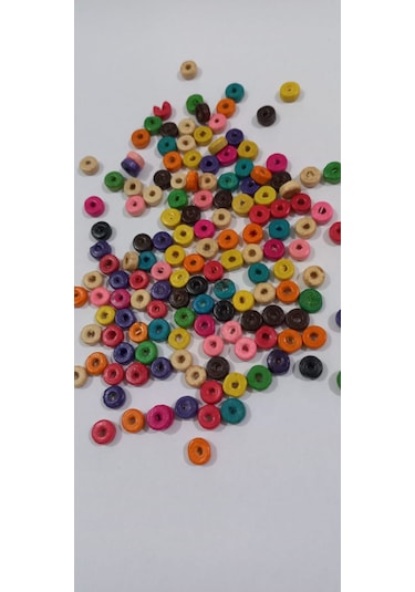Renkli Yassı Ahşap Pul Boncuk 25 Gr. 8mm 01