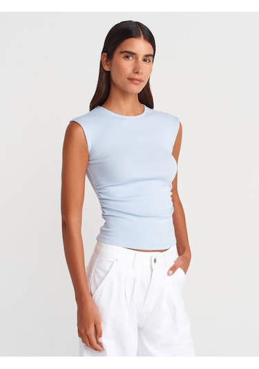 Dilvin 21054 Büzgülü Basic T-shirt-açık Mavi Açık Mavi