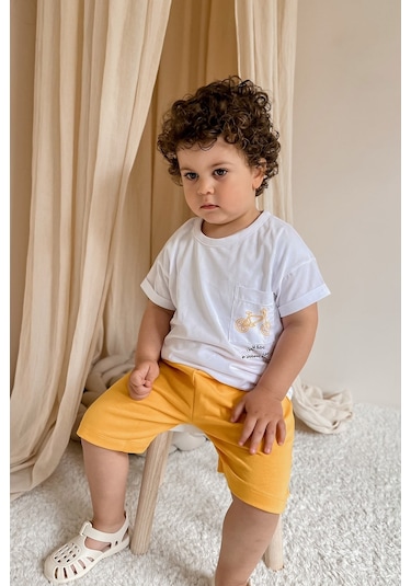 Babywom Unisex Oversize Yazlık Şortlu Basic Takım- Sarı