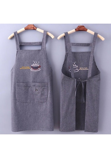 Gri Sevimli Pamuklu Mutfak Önlüğü Ev Yağ Geçirmez Kahve Şefi El Mendili Önlük Büyük Cep İle Kadın Pişirme Barbekü Aksesuarları