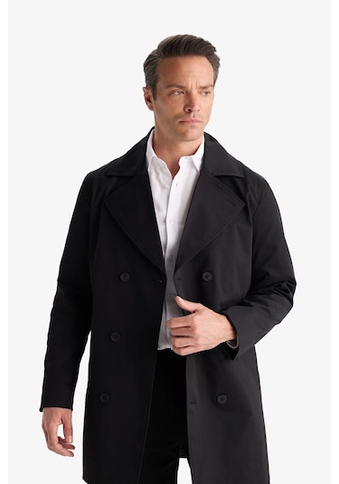 Defacto Slim Fit Dar Kesim Kemerli Düğmeli Trençkot D5528ax25aubk27 Siyah