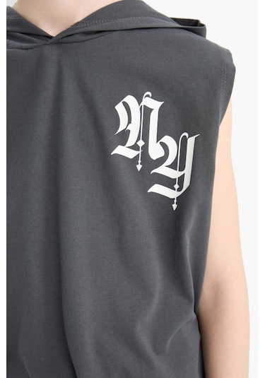 Defacto Erkek Çocuk Kapüşonlu Baskılı Atlet E4186a825hsar138 Antrasit