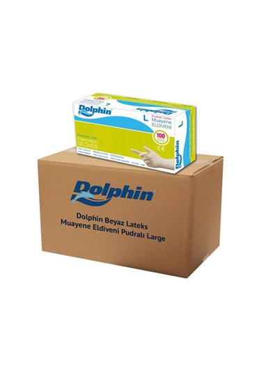 Dolphin Tek Kullanımlık Lateks Beyaz Pudralı Large Muayne Eldiveni - 20 x 100'lü Paket / Koli