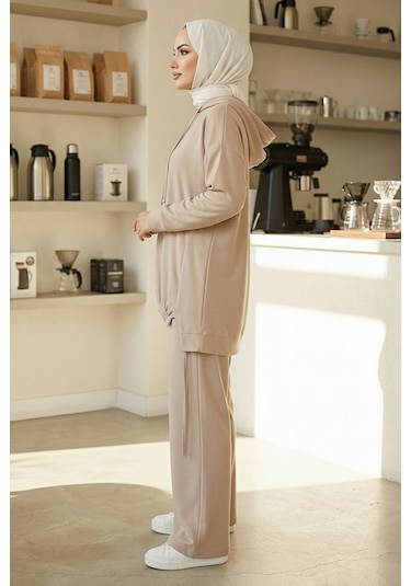 Bestenur Kapüşonlu Tunik Pantolon Takım 1682 - Vizon Vizon