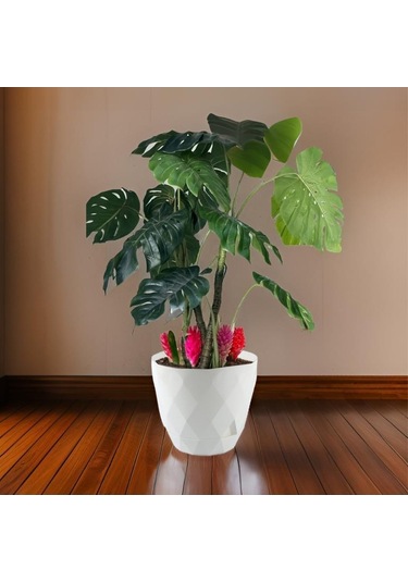 Omnipazar Krs-456 Yakamoz Tabaklı Plastik Saksı Takımı 15 Litre No 6 Beyaz