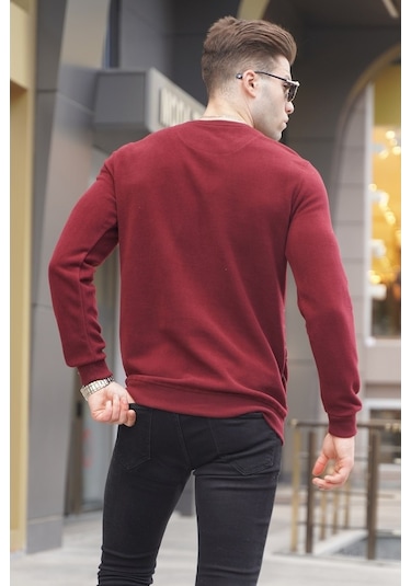 Bordo Basic Bisiklet Yaka Triko Kazak 5965 Bordo
