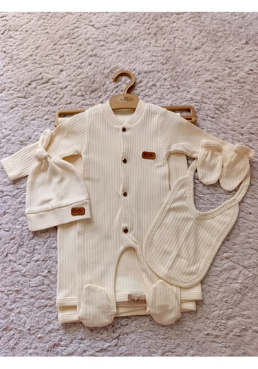 Yeni Doğan Bebek Natural 5 Parça Krem Hastane Çıkışı Zıbın Seti