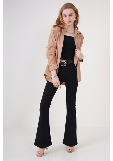 Bigdart 3900 Oversize Uzun Basic Gömlek - Camel 001