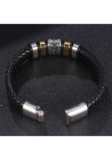 Erkek Paslanmaz Çelik Lüks Bileklik Erkek Siyah Deri Bileklik El Dokuması Aksesuarlar Kombinasyonu Sevgililer Günü Hediyesi Siyah