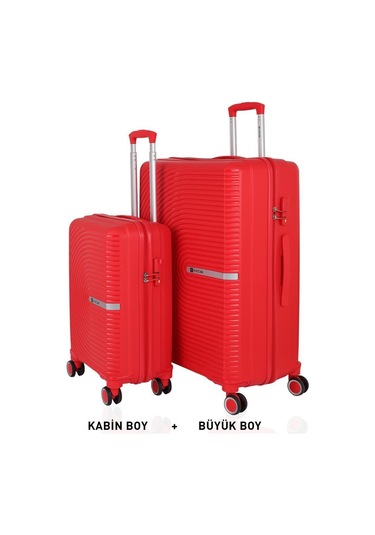 Mçs Bavul Büyük Ve Kabin 2li Set Kırılmaz Silikon Valiz V374 Kırmızı Kırmızı