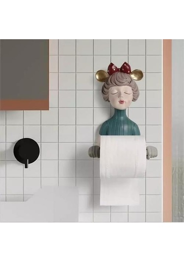 Yay Düğüm Sevimli Kızlar Reçine Heykeli Kağıt Havlu Tutucu Tuvalet Banyo Dekorasyon Yıkama Havlu Depolama Raf Dekorasyon El Sanatları Kağıt Tutucular Mavi 22 x 13.6 x 11.2 CM