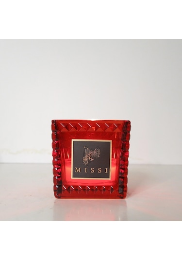 Yılbaşı Kırmızı Kristal Kare Cam Mumluk Ve Tealight Seti