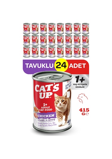 Cats Up Yaş Yetişkin Kedi Maması Tavuklu 415gr 24lü