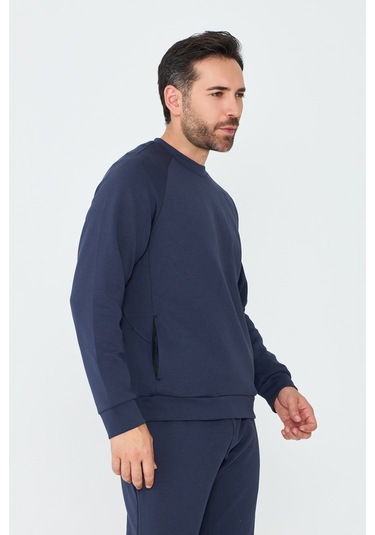 White Stone Lacivert Pamuklu Erkek Basic Sweatshirt