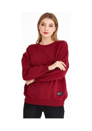 Comeor Kadın Bordo Basic Bisiklet Yaka Regular Fit Rahat Sweatshirt 001