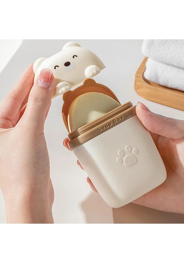 Oldfriend Pembe Sevimli Ayı Sabunluğı Yumuşak Astarlı Su Geçirmez Seyahat Saklama Kutusu pembe