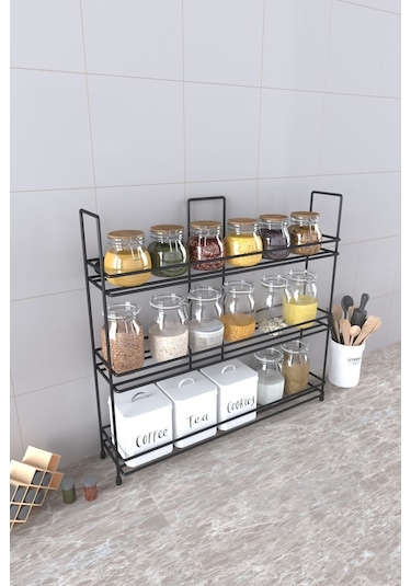 Eva Metal Tasarim Metal Baharatlık Standı Küçük Boy Baharatlık Rafı Siyah