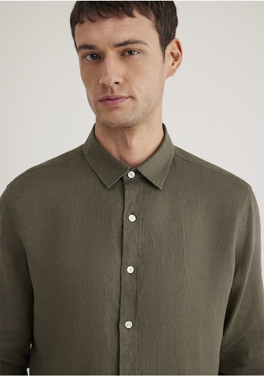 Mavi - Haki Keten Gömlek 0211466-71546 Yeşil