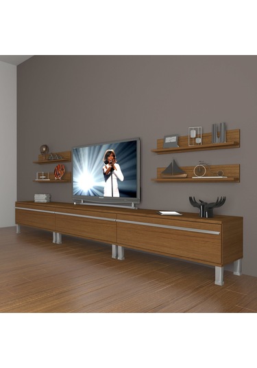 Decoraktiv Eko 270r Mdf Krom Ayaklı Tv Ünitesi Tv Sehpası Ceviz