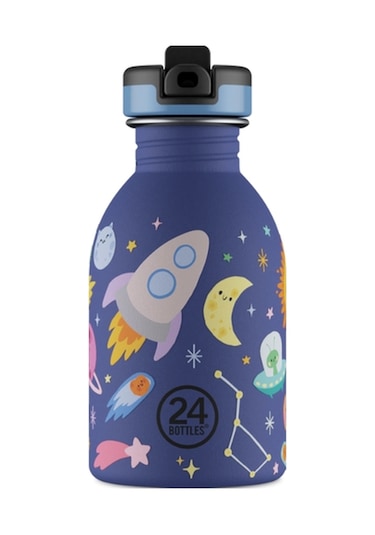 Kids Bottle Space Friends Pipetli Paslanmaz Çelik Çocuk Su Matarası 250 Ml Mor