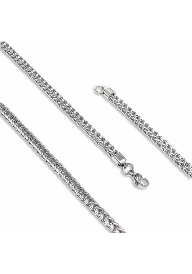 Erkek Köşeli Kral Bakla Örgülü Çelik Kolye 4mm 9190 Gümüş
