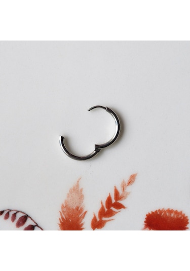 Erkek Cerrahi Çelik Küpe Halka Silver Renk 16 Mm Gri