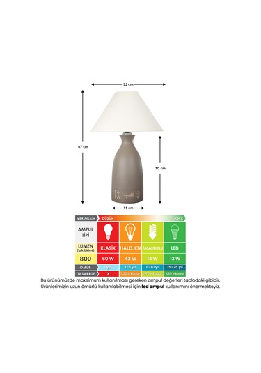 Patara Seramik Vizon Abajur Vizon