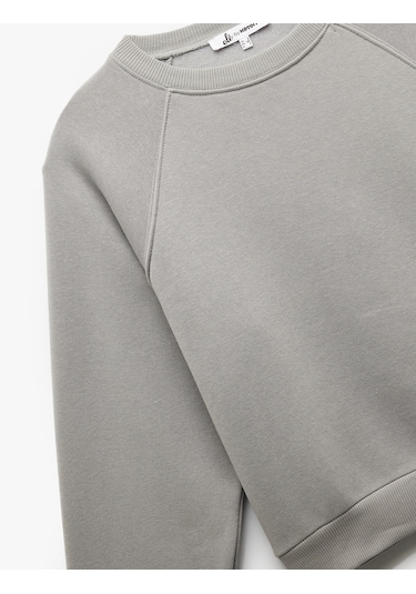 Koton Pamuklu Bisiklet Yaka Şardonlu Sweatshirt Gri 6wal10309ık Gri