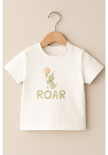 %100 Pamuklu Little Roar T-shirt Ekru