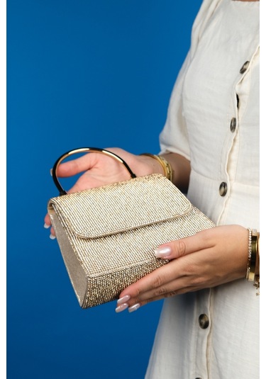 Luvishoes Lamaya Altın Taşlı Kadın El Çantası Altın