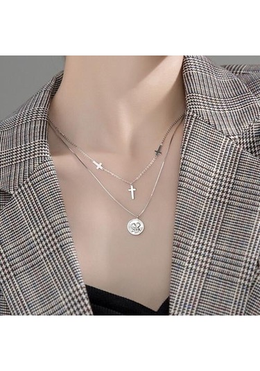 925 Ayar Tay Gümüş Moda Tatlı Çapraz Sikke Kolye Kısa Klavikula Kolye Kadınlar Kız Takı Için Altın - Gümüş