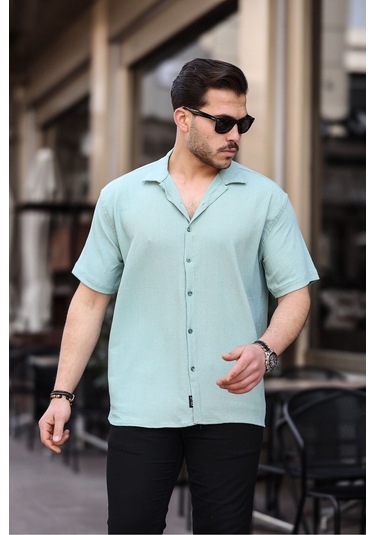 Tex Republic Erkek Gri Oversize Yazlık Bürümcük Gömlek Gri