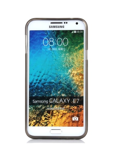 Samsung Galaxy E7 (E700) Kilif Soft Silikon Seffaf-Siyah Arka Kap 107179980