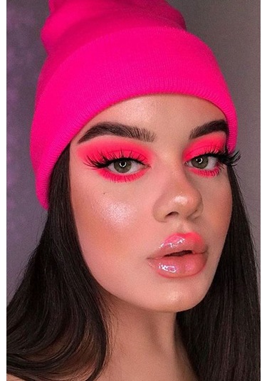 Unisex Kışlık Neon Pembe Katlamalı Bere Neon Pembe