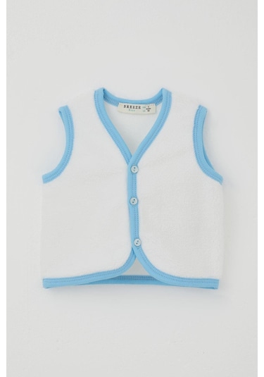 Breeze Erkek Bebek Polar Yelek Düğmeli 0-9 Ay, Beyaz Beyaz