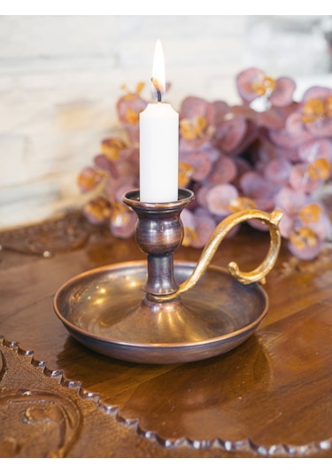 Bakır El Şamdanı Düz Model Oksitli Renk