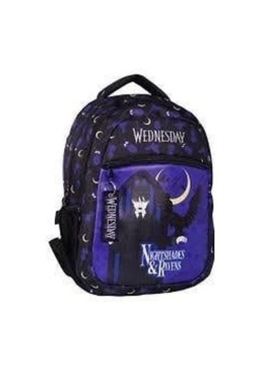 Wednesday Büyük Boy 3 Bölmeli Cepli Çocuk Okul Ve Sırt Çantası Siyah-mor 2410-9 Desenli