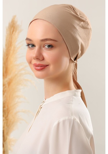 Kadın Tesettür Dikişli Set Bone Sütlü Kahve 3 Adet Bağlamalı Penye Bone Sütlü Kahve Sütlü Kahverengi